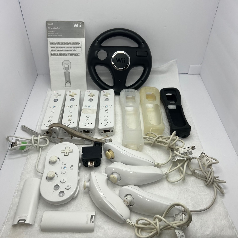 Nintendo Wii Controller Lot 15pc White Black Good Untested OEM Remotes Wheel